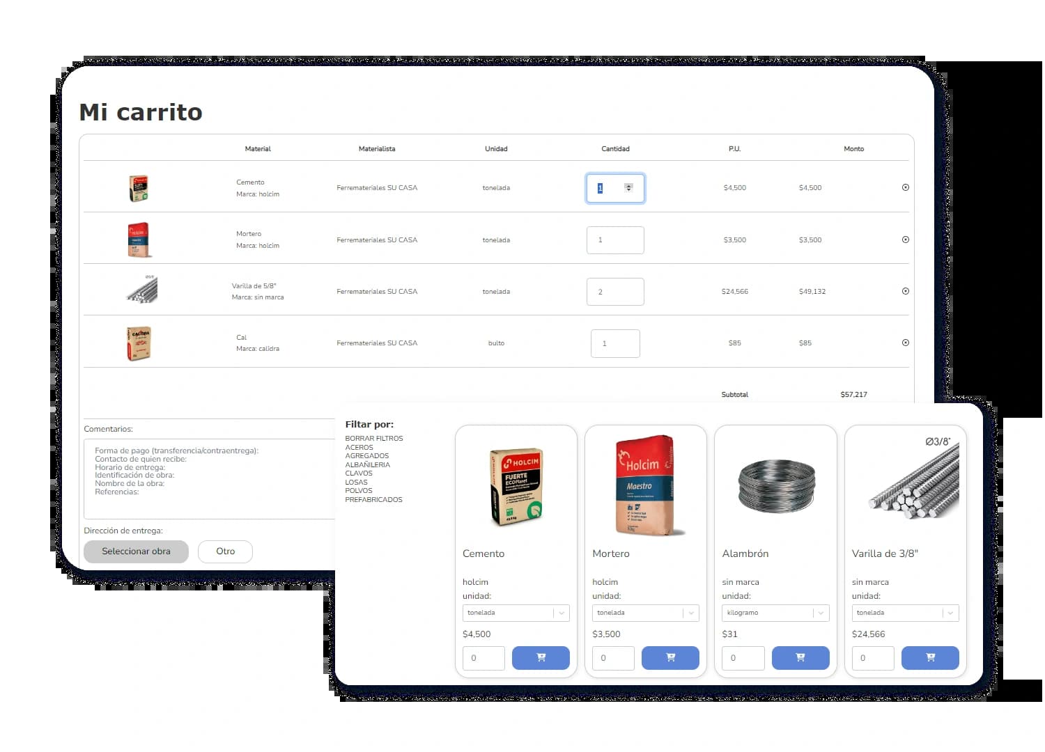 Comparador en tiempo real entre tiendas de materiales calificadas de Walledy